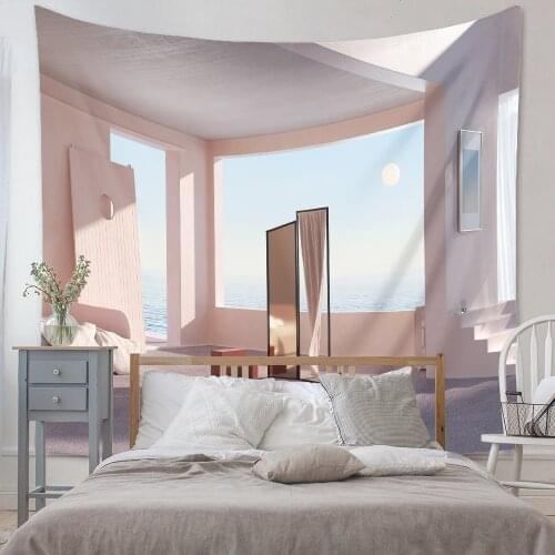 Ocean Window Landscape Tapestry Hippie Wall Hanging INS Printed Wall Cloth Tapestries Cover Carpet Home Decor For Bedroom