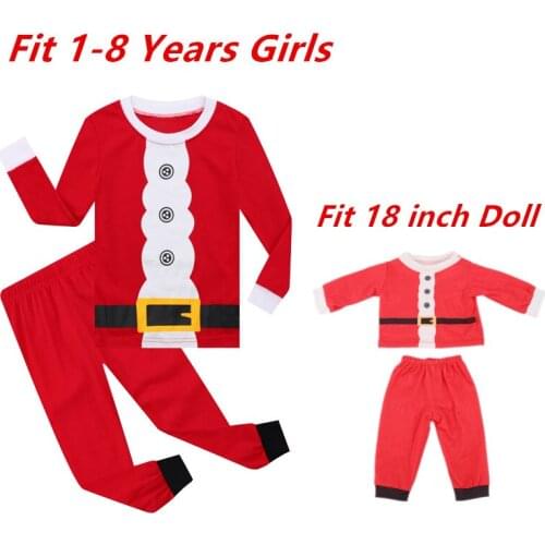 Baby Girls Christmas Pajamas Sets Kids Reindeer Matching Girls&18 inches Doll Pajama Sets Pyjamas Kids Xmas Pijamas Kids