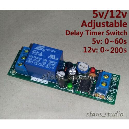 DC 5V/ 12V Delay Timer Switch Board Adjustable 0~60s/ 0~200s Turn on Time Relay Module