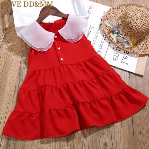 LOVE DD&MM Girls Dresses 2021 Summer New Childrens Wear Girls Sweet Double-Layer Doll Collar Chiffon Sleeveless Princess Dress