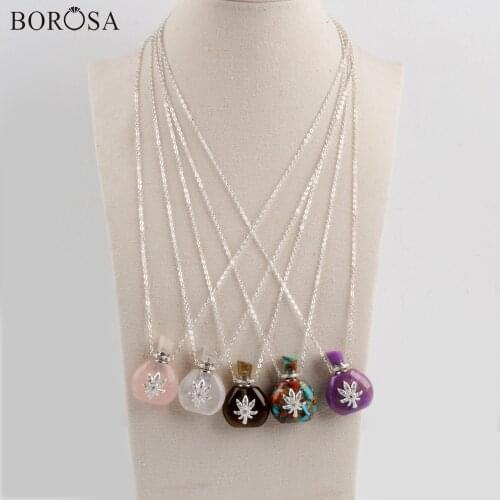 Silver Plated Crystal Necklaces Fashion Gems Stones Perfume Bottle Essential Oil Diffuser Pendant Necklaces CZ Micro Paved S1976