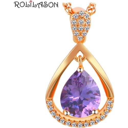 ROLILASON Fashion Jewelry Pendant for Pretty Girl Party Trinket Gold Tone Romantic Purple Zircon LNS634