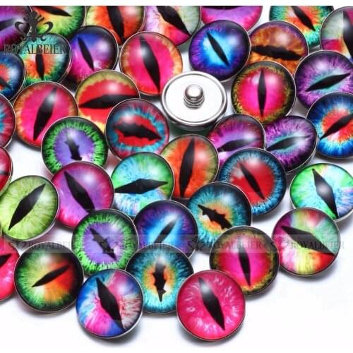 RoyalBeier 50pcs/lot Magic Eyes Theme Glass Charms 18mm Snap Button For 18mm Snaps Bracelet Snap Jewelry KZHM074
