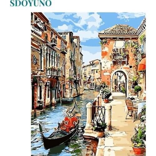 SDOYUNO 60x75cm Paint By Numbers Venice DIY Oil Painting By Numbers On Canvas Landscape Frame Digital Hand Painting Home Decor