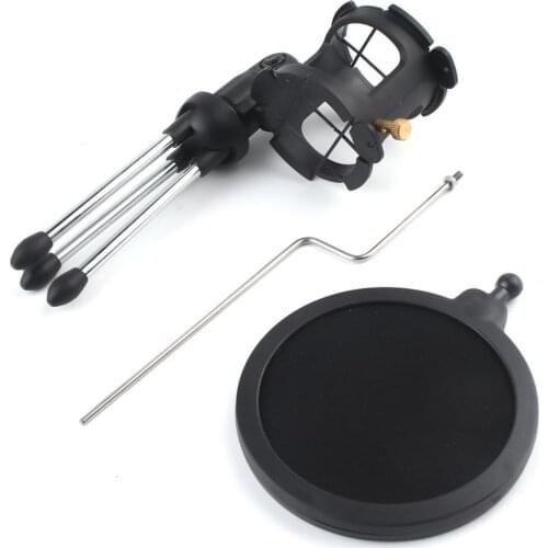 Microphone Tripod Stand Foldable Desktop Microphone Bracket with Shock Mount Mic Holder Clip and Filter