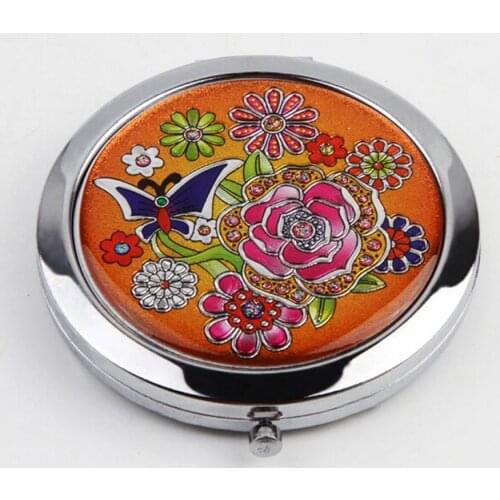 Mini Crystal Fold Mirror for Women Girls Cosmetic Makeup Supplies Portable Pocket Cosmetic Mirrors with double faced Random 1PC