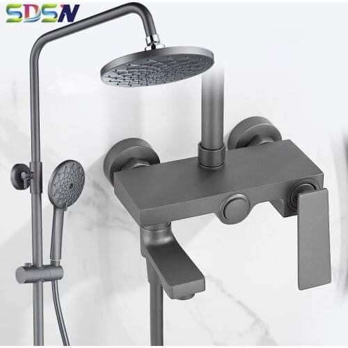 Hot and Cold Bathroom Shower Faucet Water-mixer Rainfall Shower Head Flexible Hose Deep Grey Bathroom Shower Mixer Faucet Tap