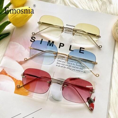 Vintage Small Square Rimless Sunglasses Ladies Red Colorful Sun Glasses Frameless Lens Metal Rectangle Eyewear Women Men UV400