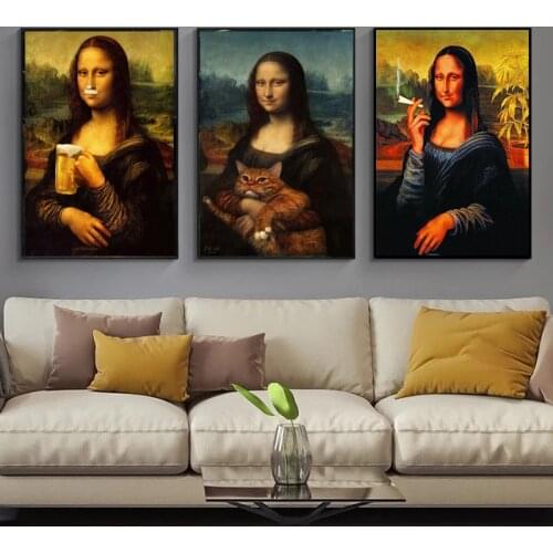 Modern Funny Mona Lisa Vintage Portrait Posters Nordic Wall Art Canvas Painting Retro Prints Pictures for Living Room Home Decor