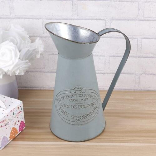 Antique Country Metal Flower Vase Rustic Pitcher Flower Holder French Bucket Jug Vase Wedding Party Home Decoration