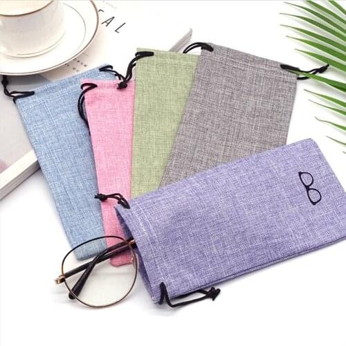 1PC Portable Linen Fabric Sunglasses Bag Glasses Smooth Surface Container Glasses Bag 4 Color Beam Pocket
