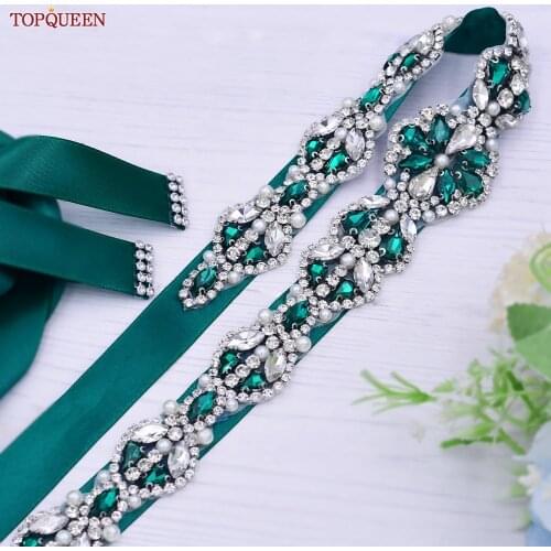 TOPQUEEN S39 Women Diamond Waist Belt Green Rhinestone Wedding Dresses Bridal Belt Bridesmaid Girl Friend Dress Prom Luxury Belt