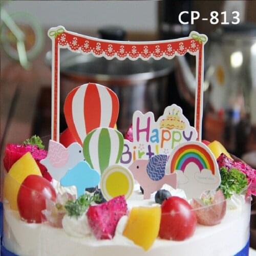 Cake toppers cartoon happy birthday paper cards banner for fruit Cupcake Wrapper Baking Cup tea party wedding decoration Wh