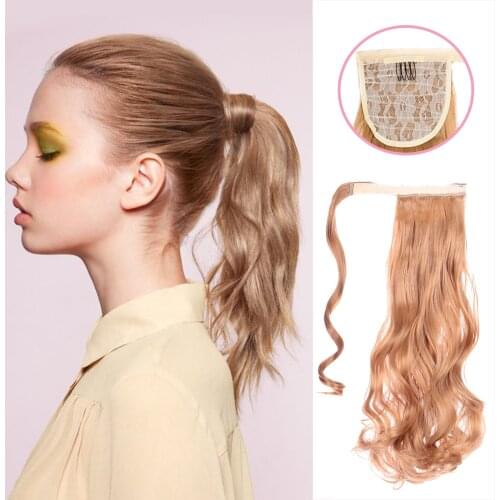 Allaosify Long Curly Synthetic Wig Wrap Around Ponytail Hair Clips in Hair Extensions Variety of Gradient Color Ponytail