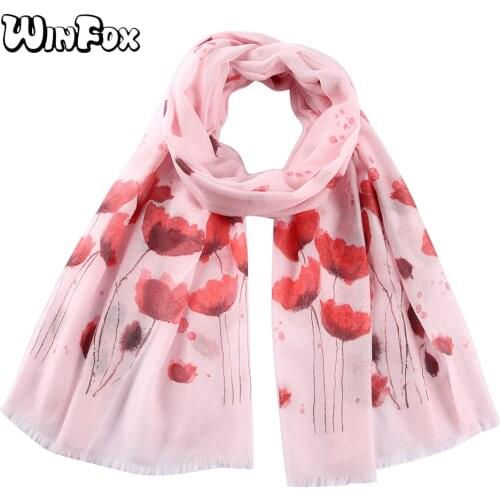 Winfox White Pink Floral Printed Scarf Female Muslim Hijab Scaves Stole For Women Ladies