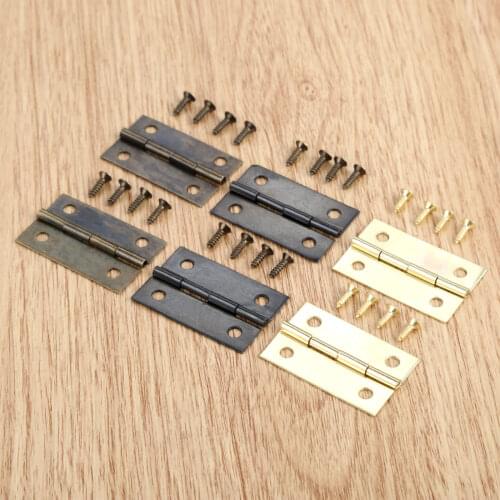 10 Pcs 35*21mm Antique Door Cabinet Hinges 4 Holes Vintage Jewelry Box Decorative Hinge Fittings with Screws Furniture Hardware