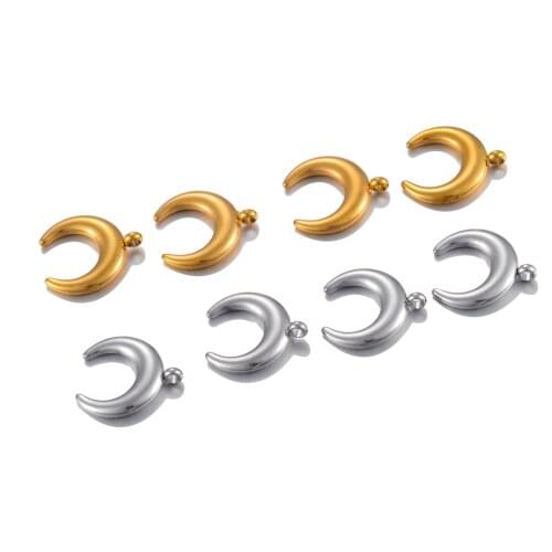 10PCS Stainless Steel Gold Moon Pendant Floating Charm DIY Necklace Bracelet Jewelry Earring Making Wholesale
