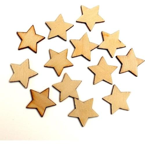 100pcs Natural Star Wood Craft Embellishments MDF Wooden Cutout Flatback Scrapbooking for Cardmaking DIY Art Wedding Decoration