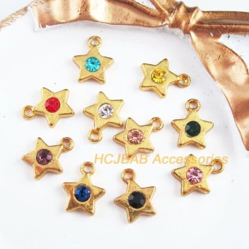 20 New Smooth Star Charms Gold Color Mixed Crystal Pendants 11.5x14mm