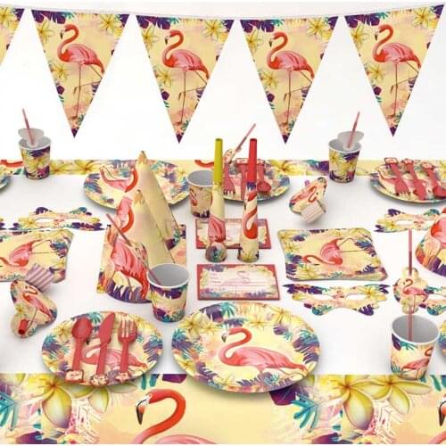 2019 New INS Creative Flamingo Pattern For Kids Birthday Party Decoration Disposable Tableware Sets Baby Shower Supplies c2648