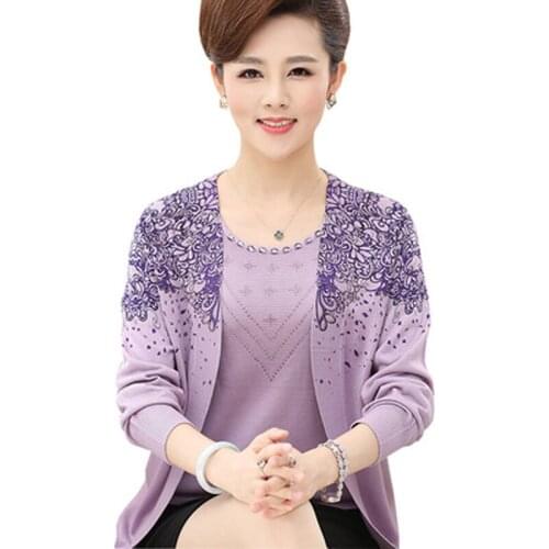 2021 spring Auutumn middle age women mother clothing set sweater female cardigan fashion sweater Floral women outerwea QH0194