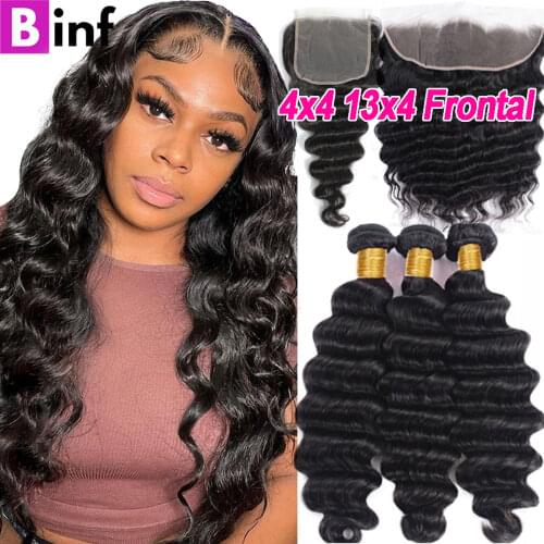 32 34 36 38 40 Loose Deep Wave Bundles with Closure 5x5 6x6 HD Lace Closure With Bundles Remy Human Hair Bundles With Closure