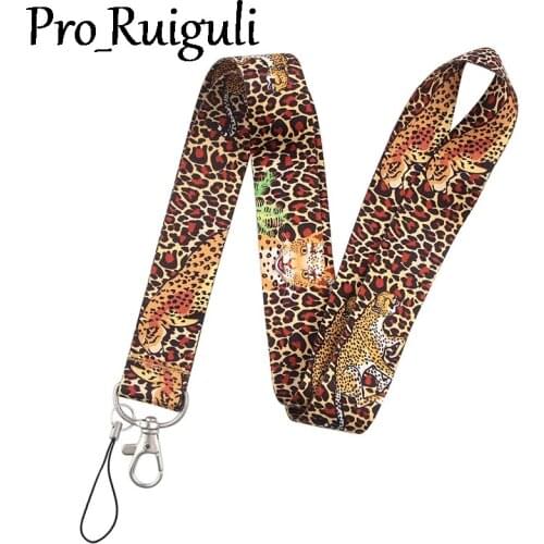 30pcs Leopard Print Keychain Lanyards Id Badge Holder ID Card Pass Gym Mobile Phone Badge Holder Key Strap webbings ribbons