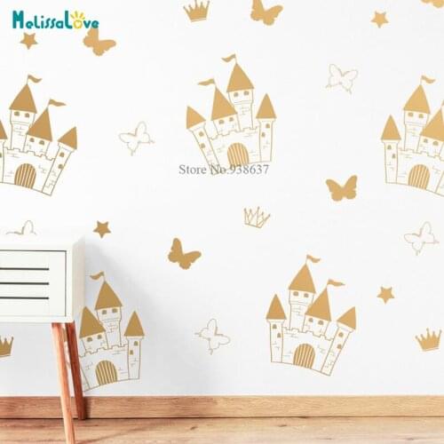 60 pcs/set Castle Wall Decal Butterfly Crown and Star Playroom Decor Removable Wall Sticker BB701