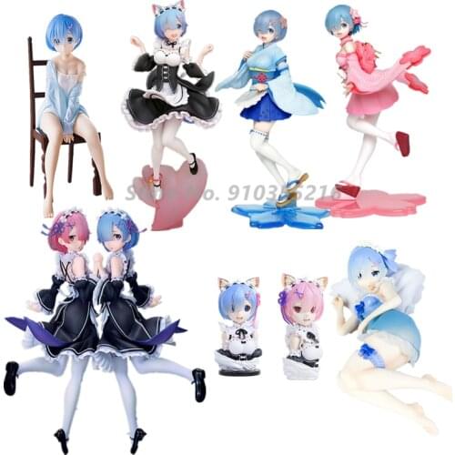 Anime Re: Life a Different World from Zero Rem Ram Cat Ear Half-length Statue PVC Action Figure Collectible Model Toy Doll gift