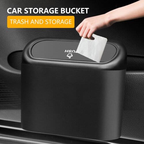 Car Trash Bin Auto Interior Accessories Abs Square Pressing Type Hanging Vehicle Garbage Dust Case Storage Box Black Trash Can