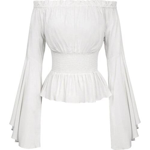 Renaissance Blouse Peasant Women Off Shoulder Sleeves Shirt Boho Steampunk Pirate Medieval Cosplay Costume Corset Top Vintage