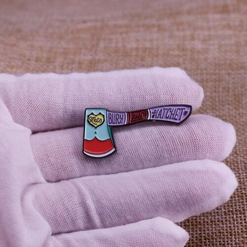 Axe Enamel Pin Lets Bury The Hatchet Halloween Murder Pin mystery murder brooch Lumberjack Gifts