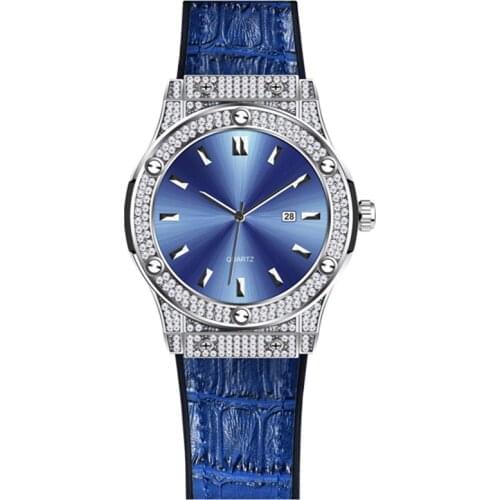 New Men Fashion Rubber Band Watches Luxury Brand Diamond Simple Business Pointer Display Calendar Quartz Watch Relogio Masculino