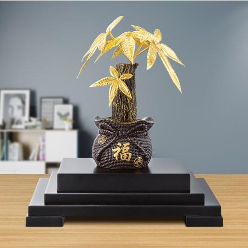 Money tree Bonsai Artificial plant Lucky Fortune tree Feng shui decor 24k Gold foil Crafts Office Desktop Ornaments Home Decor