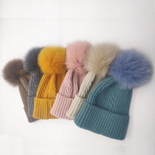 Hot sale 100% Real Raccoon Fox Fur Beanies hats for Grils Bone Skullies Beanies Womens Thick Warm Golf Knitted Hat