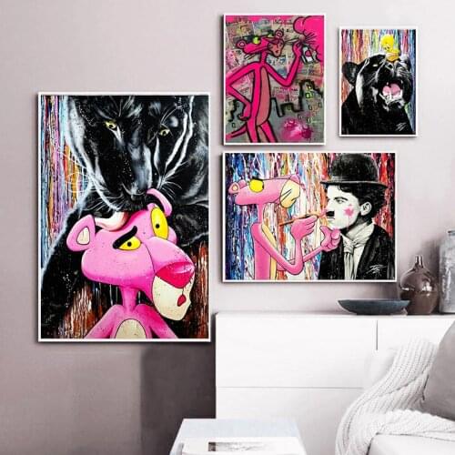 Graffiti Pink Panther Posters and Prints Colourful Julien Durix Painting on Canvas Street Wall Art Pictures Living Room Decor