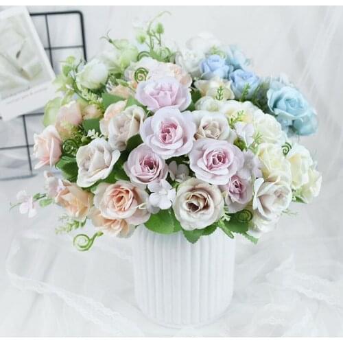 1 Bunch Artificial Rose Silk Flower Bouquet For Home Wedding Party Decoration Flower Arrangement Fake Floral Wedding Supplies