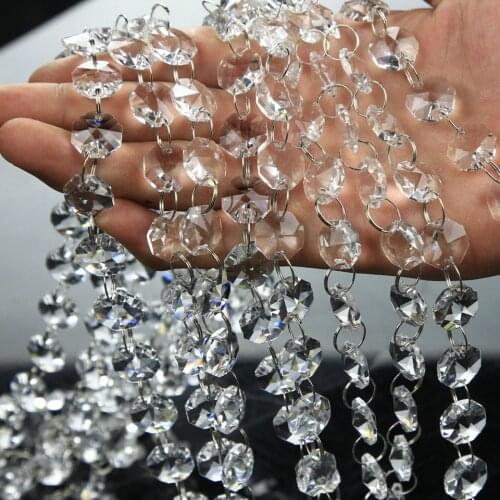 Hot Sale 1M AAA Silver Ring WIth 14mm Crystal Octagon Beads Garland Chain Glass Strands For Chandelier Wedding Decoration