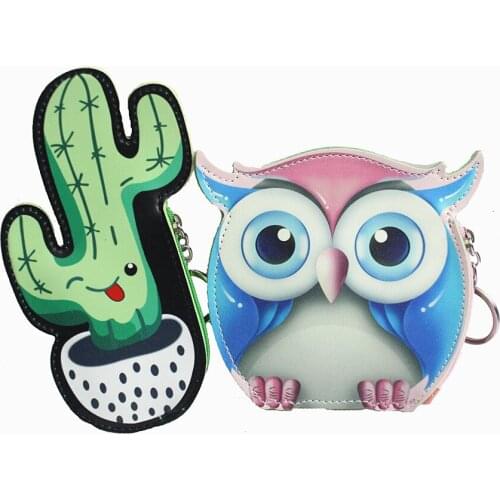 M080 2018 Lovely Coin Purses For Women Cute Animal Owl Plant Cactus Zipper Bag Key Buckle Small Wallet Wholesale