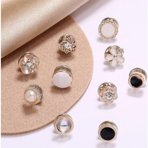 10Pcs Womens Button Brooch Set Fashion Imitation Pearl Rhinestones Pin Coat Clothes Pins Accessories Gift Brooches for Women