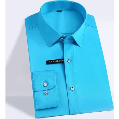 Fashion Bamboo Fiber Mens Long Sleeve Dress Shirts High Quality Non-iron Business Formal Shirt Handsome Man Clothing