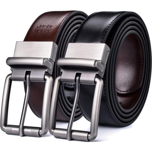 Mens Belt, Leather Reversible Belt 34mm For Mens Dress Casual Golf Belt With Rolling buckle, One Reverse for 2 Colors