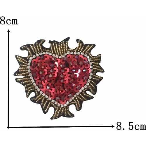 2PC Handmade Beaded Patch Sew On Fires Heart Rhinestones Patches Sewing Beading Sequined Patch For Cloth Badge Accessories
