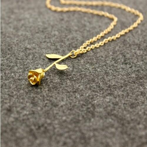 New Bijoux Femme Collier Pink Gold Rose Flower Statement Pendant necklace Women Choker Beauty and the beast Jewelry lover gift