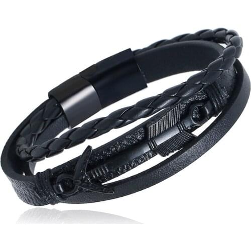 New Retro Cowhide Bracelet Multi-layer Stainless Steel Braided Leather Bracelet Bracelet Mens Jewelry Wholesale