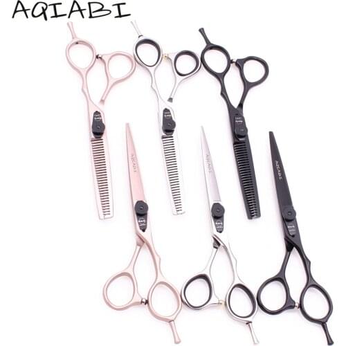 5.5" AQIABI 440C Salon Barber Scissors Cutting Scissors Thinning Shears Professional Hair Scissors Detachable Finger Rest A9015