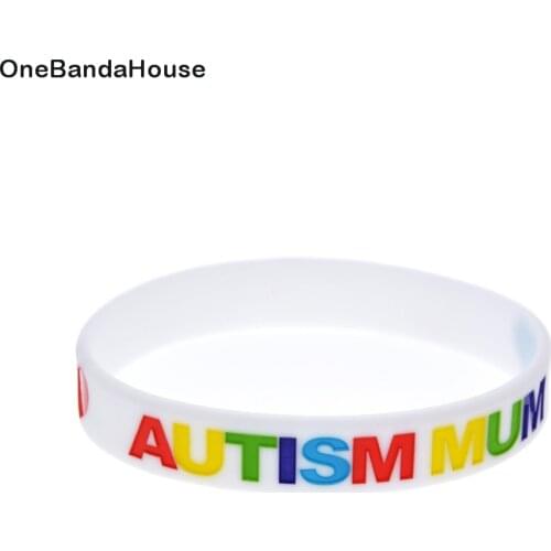 OBH 50PCS Autism Mum Silicone Rubber Bracelet Filled in Rainbow Colors Logo