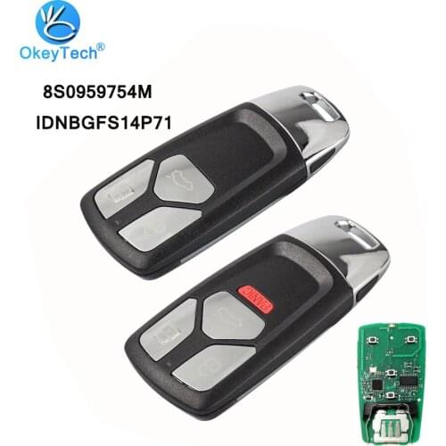 OkeyTech 3/4 Button 315/433mhz Keyless Entry Car Remote Key Smart Card for Audi A4 A5 Q7 TT 2016 2017-Up with Uncut HU66 Blade