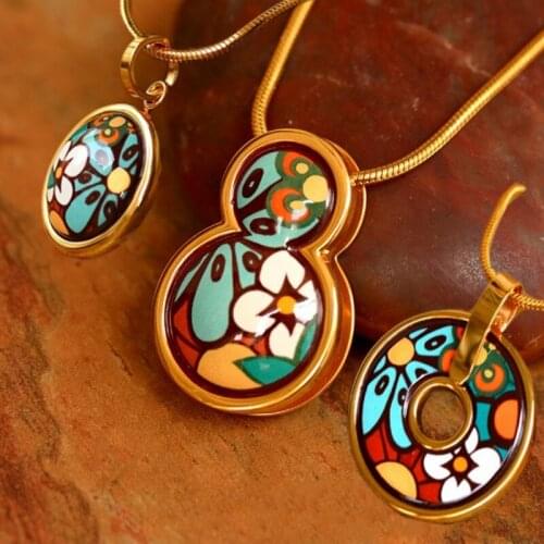 2020 new necklace Time Series Cloisonne Jewellery Fashion Enamel Three-dimensional gourd Necklace Women Pendant (with Chain