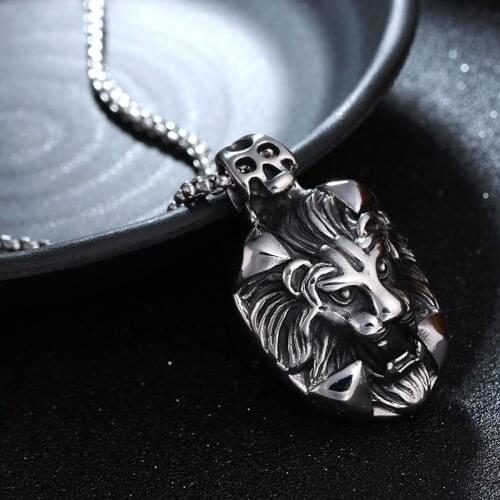 Punk Lion Head Pendant Necklace For Men Luxury 316L Stainless Steel Male Jewelry